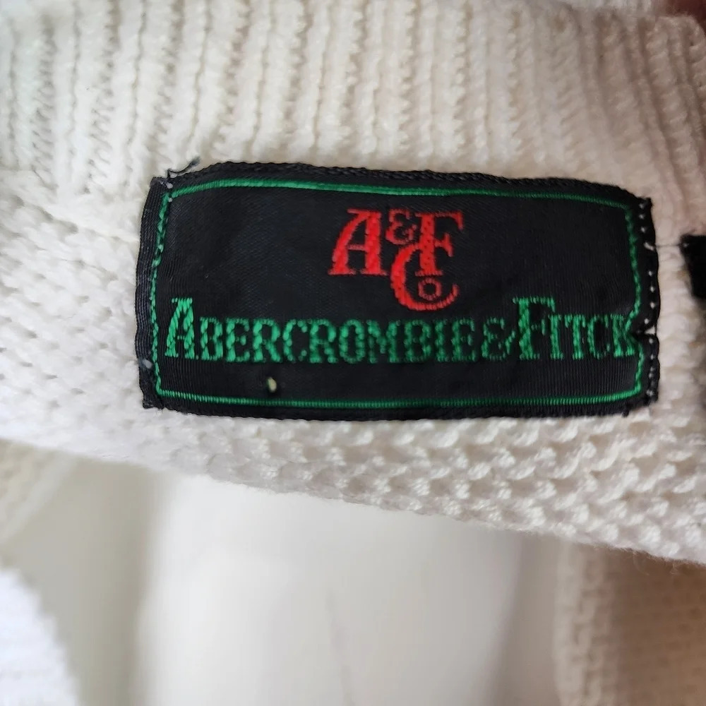 Vintage Abercrombie & Fitch Cotton Cable Knit VNeck Sweater Vest Ivory Large - Picture 2 of 15
